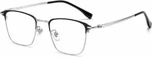 Cyxus Men Blue Light Blocking Glasses Half Rimless Computer Gaming Glasses Square Fashion Glasses for Men 8142 Black Silver