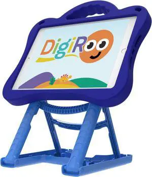 DigiRoo iPad (9th/8th/7th Generation) 10.2" Kids Case, Height-Adjustable Built-in Stand, Ergonomic Protective Support (Blue)