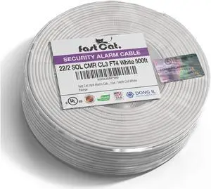 Fast Cat. 22 AWG/Gauge, 2 Conductor 500ft, White Fire/Alarm/Security Cable - PVC Jacket, Unshielded, (CMR-CL3R-FT4) Rated in-Wall Use- UL Rated - Coil