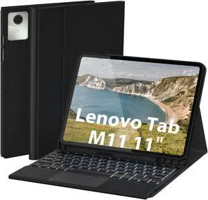 DoohowCase Backlit Bluetooth Keyboard Case Touch for Lenovo Tab M11 11-inch 2024, Keyboard with Trackpad with 7-Color Backlit and Multi-Angle Kickstand for Lenovo Tab M11 11"