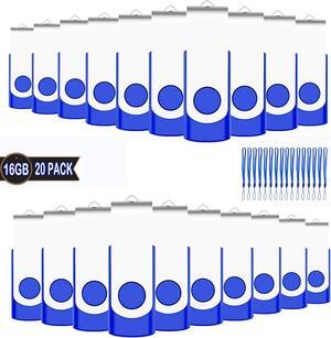16GB Bulk USB Flash Drives 20 Pack, EASTBULL USB 2.0 Swivel USB Stick pack Metal Gig Stick Pen Memory Stick Fold Storage (Blue)