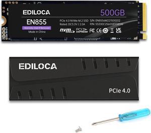 Ediloca EN855 Internal Gaming SSD with Heatsink 500GB PCIe Gen4, Up to 7400MB/s, NVMe M.2 2280, 3D TLC NAND Flash, Solid State Drive, Configure DRAM Cache, Compatible with PS5 and PC