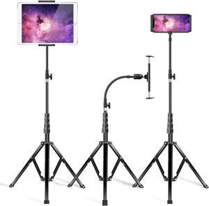elitehood Metal iPad Tripod Stand & Adjustable 72'' Gooseneck Tablet Floor Stand Holder, Heavy Duty Aluminum iPad Floor Stand for iPad Pro 12.9 11, Mini, Air, iPhone and 4.7-12.9" Tablets Cell Phones