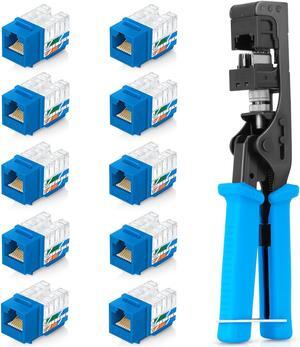 Everest Media Solutions Bundle - 2 Items: easyJACK - Speed Termination Tool + 10 Pack of RJ45 CAT6 UTP Keystone Jacks - Blue