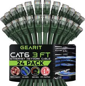 GearIT Cat 6 Ethernet Cable 3 ft (24-Pack) - Cat6 Patch Cable, Cat 6 Patch Cable, Cat6 Cable, Cat 6 Cable, Cat6 Ethernet Cable, Network Cable, Internet Cable - Green 3 Feet