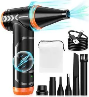 HOTFIEN Compressed Air Duster, 150000RPM Stepless Speed Tiny Electric Cleaner for Keyboard, PC Deep Cleaning, Replace Compressed Air Can-No Canned Air Duster, Rechargeable Air Blower - Vibrant Orange