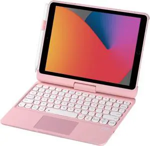 INI iPad Keyboard Case for iPad 2018 (6th Gen) - iPad 2017 (5th Gen) - iPad Pro 9.7 - Air 2&1-360 Rotatable - Wireless/BT - Backlit 7 Colors - iPad Case with Keyboard for iPad OS (9.7, Pink)
