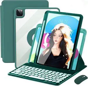 Vertical iPad Air 6th/Air 5th/4th Gen Keyboard Case with Mouse, iPad Air6/Air5/Air4/iPad Pro11 2022 Case with Keyboard Mouse Combo and Pencil Holder, Magnetic Rotating Case (Magnetic-Teal)