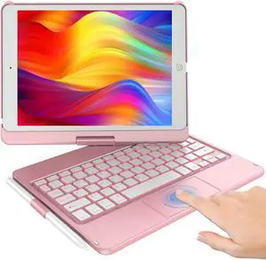 KBCASE Touchpad Keyboard Case for iPad 9th/8th/7th 10.2 inch, Backlit Trackpad Keyboard, 360degRotatable Case with Pencil Holder for iPad 9th/8th/7th Gen (Rose Gold)