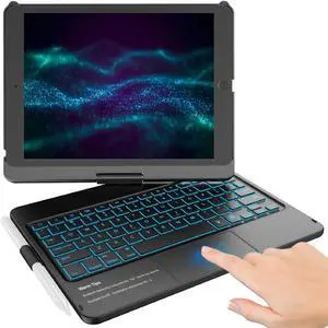 KBCASE Touchpad Keyboard Case for iPad 9th/8th/7th 10.2 inch, Backlit Trackpad Keyboard, 360degRotatable Case with Pencil Holder for iPad 9th/8th/7th Gen (Black)