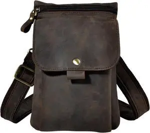 Le'aokuu Men Leather Fashion Waist Belt Bag Fanny Pack Casual Small Messenger Crossbody Travel Bag...