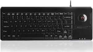 Perixx PERIBOARD-514H Plus Wired Keyboard with Trackball - 14.57x5.39x1.02 Inch - USB Port with 2 Hubs, US English Layout, Black