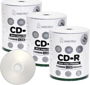 Smartbuy 700mb/80min 52x CD-R Silver Inkjet Hub Printable Blank Recordable Media Disc (300-Disc)