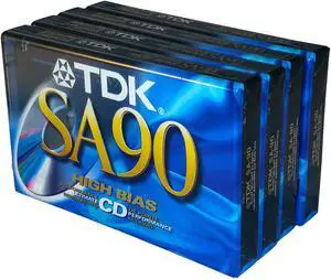 TDK SA 90 Super Avilyn High Bias Ultimate CD Performance Blank Audio Cassettes - 4 Pack