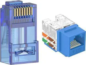 VCE RJ45 Pass Through Crimper Bundle with 50-Pack Cat6 Pass Through Connectors Blue