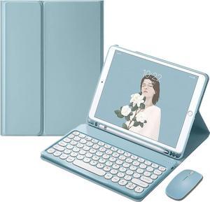 HENGHUI Keyboard Mouse for Galaxy Tab S9 FE 10.9 inch/Tab S9 11" / Tab S8 11" / Tab S7 11" Keyboard Case with Mouse Cute Round Key Color Keyboard Wireless Detachable BT Keyboard Cover,MistyBlue