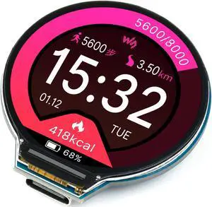 waveshare Based on Raspberry Pi RP2040,RP2040 MCU Board with 1.28inch Round LCD 240x240 Pixels 65K Colorful IPS LCD Display,Accelerometer and Gyroscope Sensor, USB Type C Port