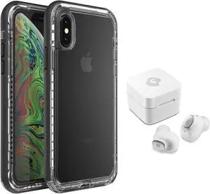 LifeProof Next Series Case for iPhone Xs & iPhone X + GLIDIC Wireless Bluetooth Earbuds Sweatproof Pro Stereo Headphones - Non-Retail - Black Crystal/White