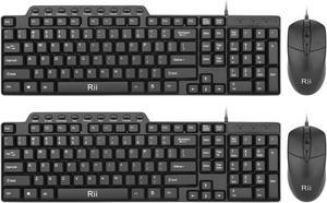 (2PACK) Wired Keyboard and Mouse,Rii RK203 Ultra Full Size Slim USB Basic Wired Keyboard Mouse Combo Set with Number Pad for Computer,Laptop,PC,Notebook,Windows