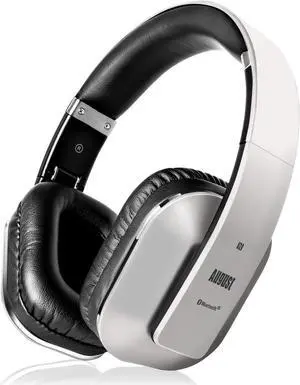 August EP650 Bluetooth Wireless Over Ear Headphones with aptX LL Low Latency/Multipoint/NFC / 3.5mm Audio in/Headset Microphone - Silver