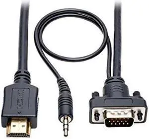 Tripp Lite HDMI to VGA + Audio Adapter Converter Cable Active Low Profile HD15 + 3.5mm M/M 1080p @ 60Hz 15ft 15' (P566-015-VGA-A), Black