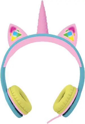 Gabba Goods Rainbow Unicorn LED Light Up Headphones for Kids SafeSounds Kids Headphones with Volume Limiter, Foldable