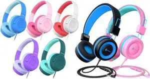 iClever HS27 & HS14 Kids Headphones Wired Bundles-Comfortable Fit, Stereo Sound, Foldable, Adjustable Headband, Childrens Headphones for iPad Tablet Home School Travel