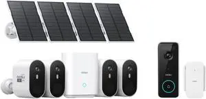 AOSU SolarCam Pro System 4-Kit + 5MP Doorbell Camera - No Monthly Fee