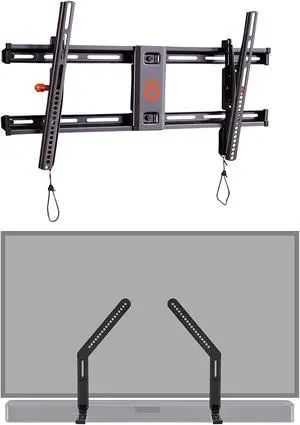 ECHOGEAR Tilting TV Wall Mount & Sound Bar Mounting Brackets - Low Profile TV Mount & Height Adjustable Speaker Stand