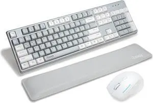 RECCAZR Wireless Keyboard and Mouse Combo with Wrist Rest, 2.4G Full-Sized Keyboard and Mouse Cordless, 3 DPI Adjustable Silent Mouse, Dual-System Keyboard for Computer/Laptop/Windows/Mac