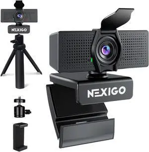 NexiGo 1080P Webcam Kits, N60 Pro (Gen 2) Webcam with Distortion-Free Lens, USB A to Type-C Data Cable, Noise Reduction Mic & Privacy Cover, Lightweight Mini Tripod, for Zoom/Skype/FaceTime