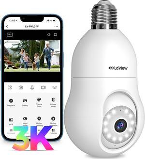 LaView 5MP QHD Bulb Security Camera 2.4GHz, 360deg 3K Security Cameras Wireless Outdoor Indoor Full Color Day and Night, AI Motion Detection, Audible Alarm, Easy Installation, Compatible with Alexa