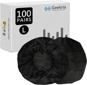 Geekria 100 Pairs Disposable Headphones Ear Cover for Large Over-Ear Headset Earcup, Stretchable Sanitary Ear Pads Cover, Hygienic Ear Cushion Protector (L/Black)
