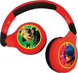 Lexibook, Miraculous Ladybug Cat Noir, 2-in-1 Bluetooth Headphones for Kids - Stereo Wireless Wired, Kids safe, Foldable, Adjustable, HPBT010MI