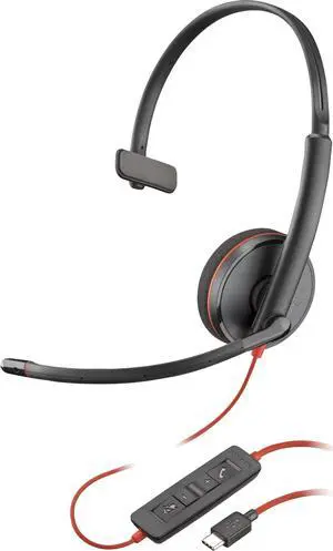 HPP Poly Blackwire 3210 Monaural USB-C Black Headset + USB-C/A Adapter [Bulk]