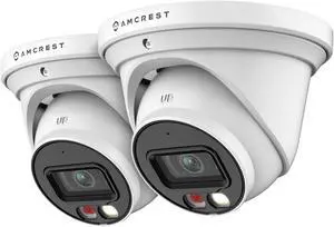 Amcrest 2-Pack AI Turret IP PoE Camera w/ 49ft Nightvision, Security IP Camera Outdoor, Built-in Microphone, Human & Vehicle Detection, Active Deterrent,129deg FOV, 5MP@20fps 2PACK-IP5M-T1277EW-AI