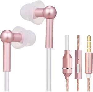 Docooler Air Tube Earbud Headphone Anti-Radiation in-Ear Headset EMF-Free Wired Stereo Earphone with Microphone & Volume Control - Compatible with Smart Devices - Rose Gold