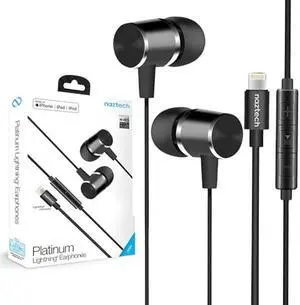 Naztech Platinum Lightning Earphones with Mic - Apple MFi Certified, Premium Noise Isolating Fit, In-Ear Earbuds for iPhone, iPad & iPods - Black