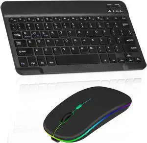 Rechargeable Bluetooth Keyboard and Mouse Combo Ultra Slim for Samsung Galaxy Tab A8 10.5 (2021) and All Bluetooth Enabled Android/PC-Black Keyboard with RGB LED Onyx Black Mouse