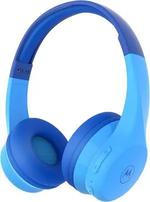 Motorola Sound JR300 Bluetooth Wireless Toddler Headphones with Microphone - Foldable Over Ear Kids Bluetooth Headphones with Safe Volume Limit 85dB, Audio Splitter for School, Home - Blue