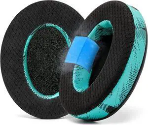 WC Freeze Hybrid Fabric Cooling Gel Replacement Earpads - Compatible with HyperX Cloud, Steelseries Arctis, ATH M50X, Turtle Beach Stealth & More - Comfortable & Cooler for Longer | (Speedracer Cyan)