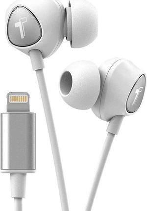 Thore iPhone Earbuds with Lightning Connector MFi Certified by Apple Earphones (V100) Wired in-Ear Headphones with Volume Control & Mic for iPhone X, XS, XR, 11, 12, 13, 14 Pro Max (White Silver)