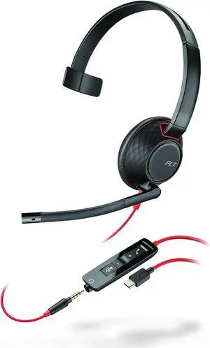 Blackwire 5210 USB-C Headset (Plantronics) - Wired, Single Ear (Monaural) Computer Headset with Boom Mic - USB-C, 3.5 mm to connect to your PC, Mac, Tablet and/or Cell Phone