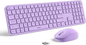 Purple Keyboard and Mouse Combo Wireless-Seenda Full Size 2.4GHz Silent USB Wireless Keyboard Mouse, Cordless Wireless Keyboard and mouse for Windows, Laptop, PC (Purple)