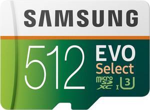 Samsung EVO Select 512GB 100MB/s 90MB/s Micro SD Memory Card for Full HD & 4K UHD + SD Adapter for Smartphone, Tablet, Action Camera, Drone and Notebook