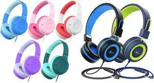 iClever HS27 & HS22 Kids Headphones Wired Bundles-Comfortable Fit, Safe 85dBA Volume Limited,Girls Boys Headphones for Foldable 3.5mm Wired Kids Headphones for iPad Computer