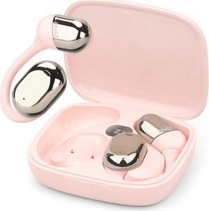 ZIHNIC Open-Ear Wireless Bluetooth Headphones with Mic, Comfortable Ear hooks, 28H Battery, IPX5 Waterproof, Compatible with Phone, Android Phone-Pink