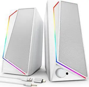 LENRUE Computer Speakers, USB/USB-C Powered PC Speakers with Loud Stereo Sound, Headphone-in for Desktop, iMac, MacBook, Laptop, Monitor (USB-C to USB Adapter Included)