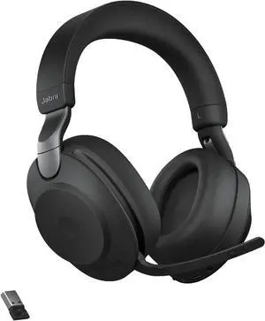 Jabra Evolve2 85 MS Wireless Headphones with Link380a, Stereo, Black - Wireless Bluetooth Headset for Calls and Music, 37 Hours of Battery Life, Advanced Noise Cancelling Headphones