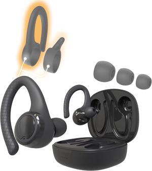 Coby True Wireless Bluetooth Earbuds | Interchangeable Ear Hooks & Tips | Sweat-Resistant |14-Hours Play Time | Drop-Proof Charging Case | Wireless Headphone w. On-Ear Controls | Gym Ready | Black